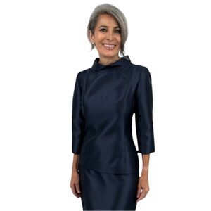 Bigio Collection Jackie O Collar Top in Navy Size 10 EUC